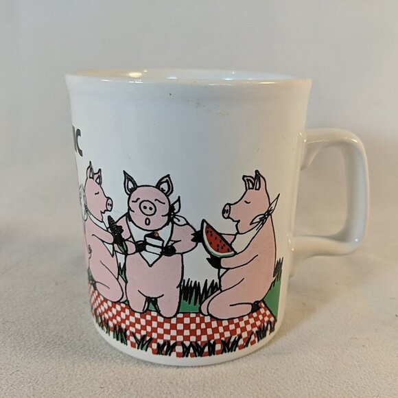 Kiln Craft England Pignic Vintage Coffee Tea Mug Pig Picnic White Ceramic Funny - Picture 2 of 9